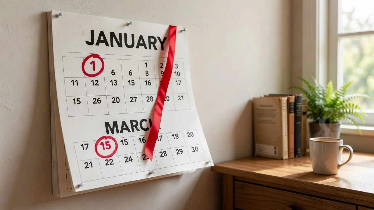 Calendar: cutoff 1 January and a birthday in March marked