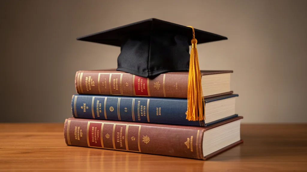 Graduation cap on books
