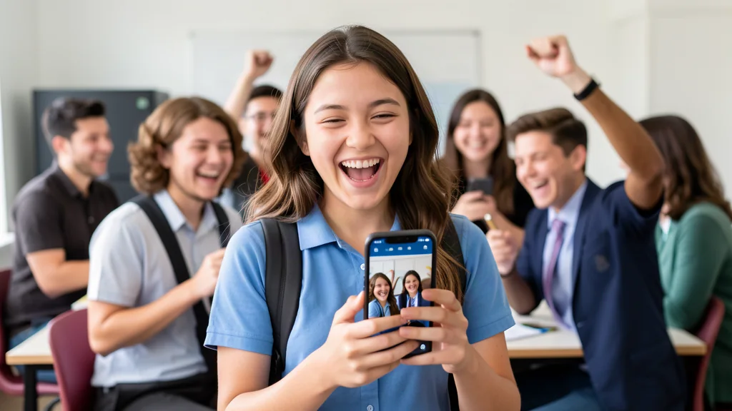 Student celebrating good result