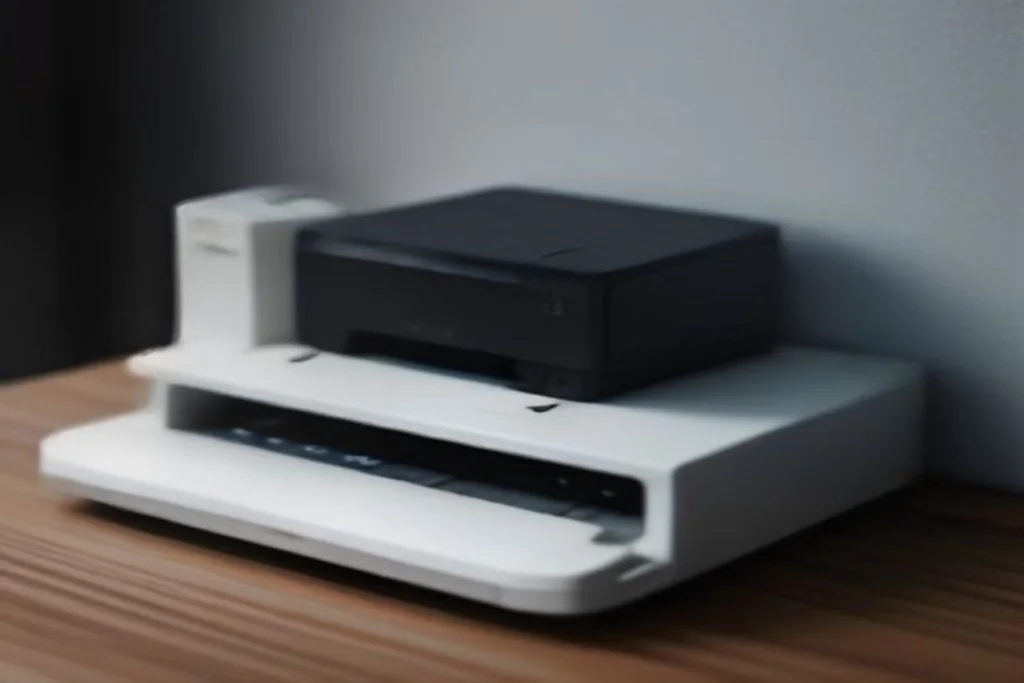 Compact home server hub with status lights next to a microSD card on a desk