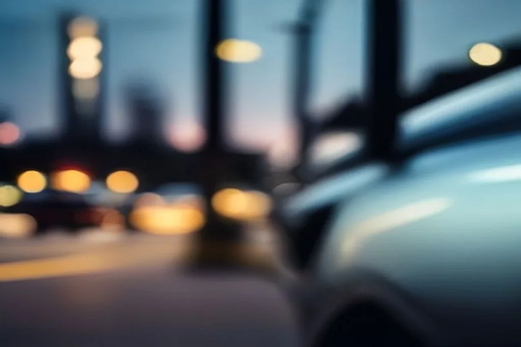 Electric car charging cable plugged into a charge port at dusk with soft city bokeh
