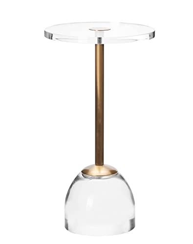 Artmaze Clear Acrylic End Table, Brushed Brass Metal, Modern Design