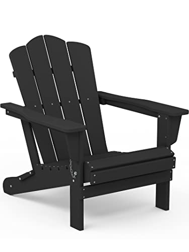 KINGYES HDPE All-Weather Folding, Outdoor Patio Weather Resistant Adirondack Chair for Deck Lawn fire Pit, Black