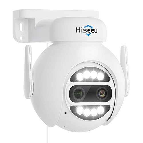 Hiseeu 4MP Security Camera,10X Optical Dual-Lens Security Wireless Camera, 2 Ways Audio/ IP65 Waterproof,PTZ Outdoor Surveillance Camera Compatible with Alexa/Wireless Cameras System