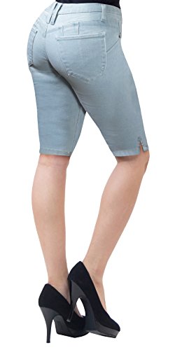 Hybrid & Company Super Comfy Stretch Bermuda Shorts B37377 Light Wash 9