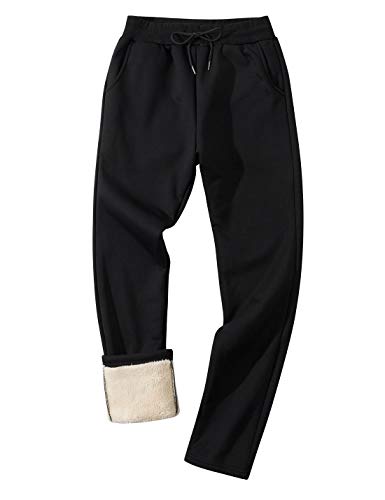  Gihuo Mens Winter Fleece Pants Sherpa Lined Sweatpants Active Running Jogger Pants (2# Black Large)