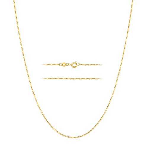 KISPER 24k Gold Cable Link Chain Necklace – Thin, Dainty, Gold Plated Stainless Steel Jewelry for Women & Men with Spring Ring Clasp, 14”