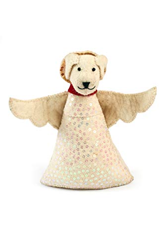 ARCADIA HOME Handmade Felt Dog Angel Tree Topper in White