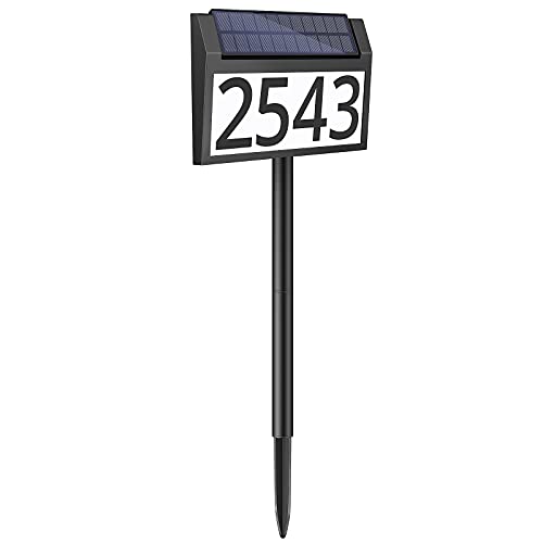 Solar Address Sign Lighted House Numbers Waterproof, Solar Powered LED Illuminated Address Plaques with Stakes, 3-Color in 1 Outdoor Address Number for Home Street Yard Driveway