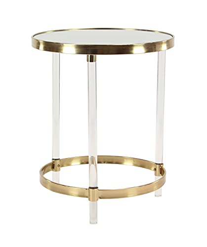 Deco 79 Acrylic Round Accent Table with Mirrored Top, Gold Legs