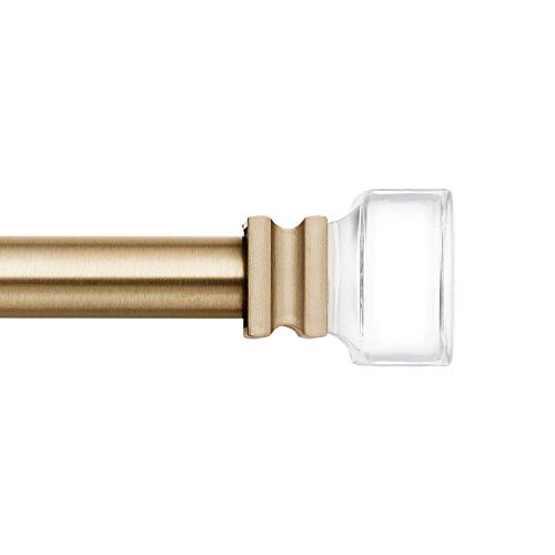MODE Premium Curtain Rod with Clear Square Finials - Fits 36” to 72” Windows, Warm Gold