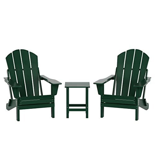  WestinTrends Malibu 3-Pieces Adirondack Chairs Set, Dark Green