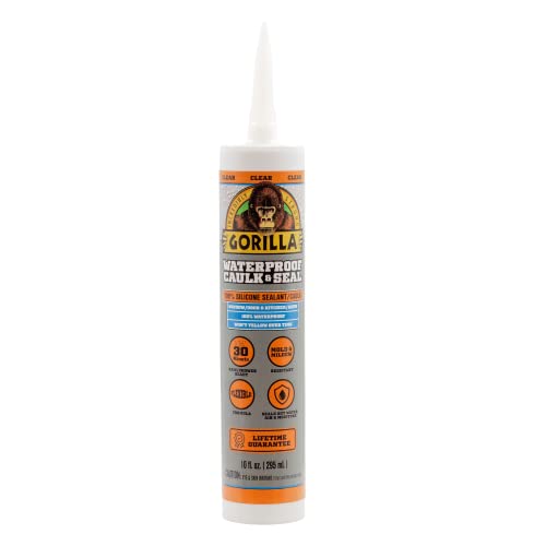 Gorilla Waterproof Caulk & Seal 100% Silicone Sealant - 10oz Cartridge, Clear (Pack of 1)