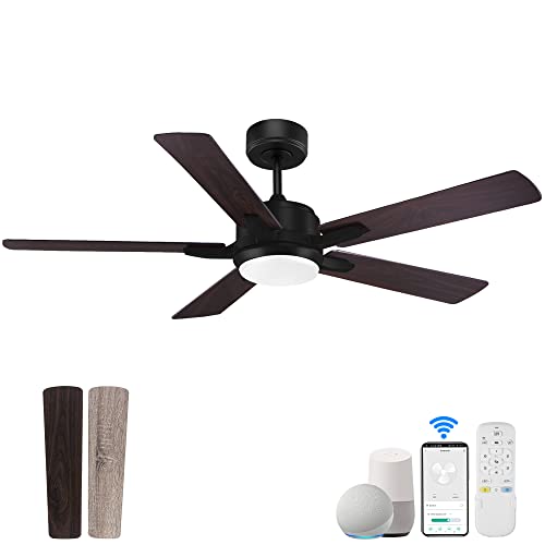 Cumilo 52” Smart Ceiling Fan with Lights Remote Control, Quiet DC Motor, Black/Grey for Bedroom Living Room Patio