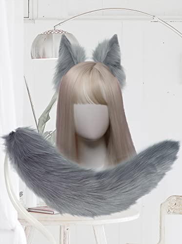  CoFoWo Handmade Grey Cat Fox Wolf Ears and Tail Set