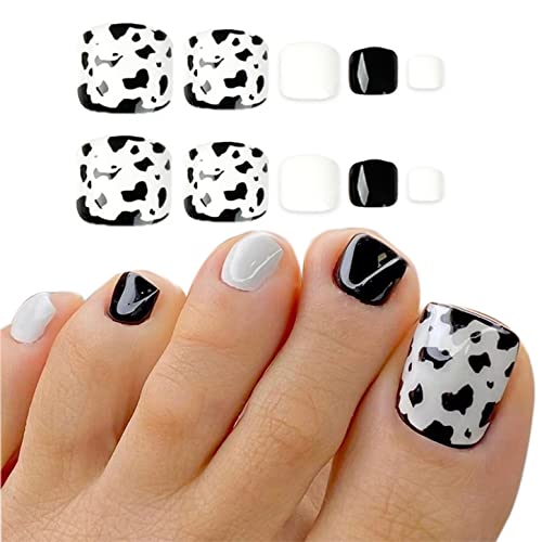 Diduikalor Press On Toenails - Short Cow Print Fake Nails for Acrylic Tips Nail Salon