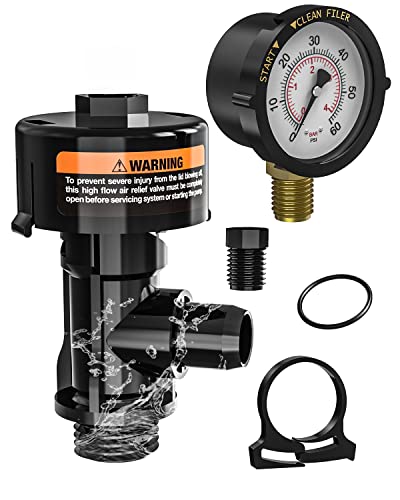 YAYIP Manual Air Relief Valve for Pool and Spa Filters, Pool Filter Air Relief Valve with Pressure Gauge Replacement, Includes Gauge Plug, Pressure Gauge, O-Rings,Clips