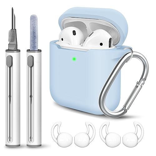 Woyinger AirPods Case Cover with Cleaning Pen & Ear Hooks-Sky Blue