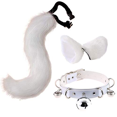  LittleLuluda Faux Fur Cat Ears Hair Clip Furry Wolf Fox Long Tail Costume Halloween Party Neck Chocker Cosplay Set