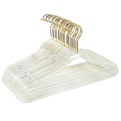 Clear Plastic Hangers 20 Pack - Non-Slip Coat and Clothes Hangers with Bling Glitter