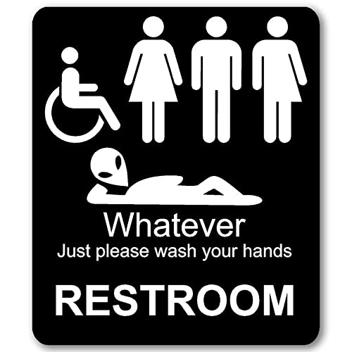 Just Please Wash Your Hands Sign - Inclusive Sign for Bathroom Door, Funny Bathroom Sign Bathroom Wall Decor - Alien Decor, Men, Womens, Handicap, Transgender Bathroom Sign, Bathroom Decor - 8.5