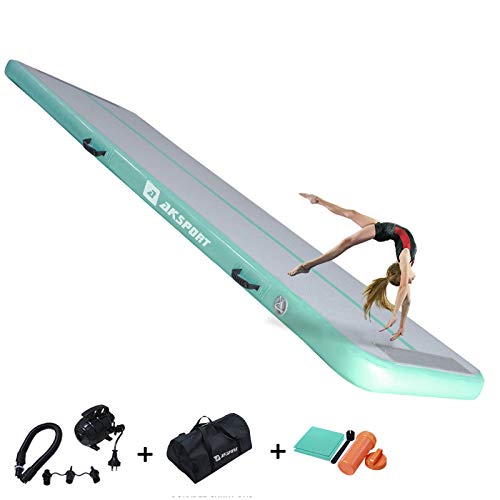 AKSPORT Gymnastics Air Mat Tumble Track Tumbling Mat Inflatable Floor Mats with Air Pump for Home Use/Tumble/Gym/Training/Cheerleading/Parkour/Beach/Park/Water(Mint Green, 9.84)