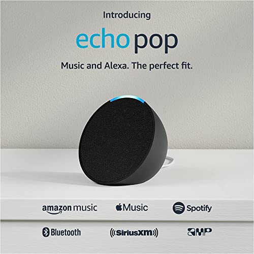 Echo Pop | Full sound compact smart speaker with Alexa - Charcoal + 4 months of Amazon Music Unlimited FREE