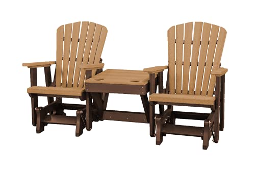  DutchCrafters Slat Fan Back Double Poly Adirondack Glider Outdoor Patio Chairs (Tudor Brown & Cedar)
