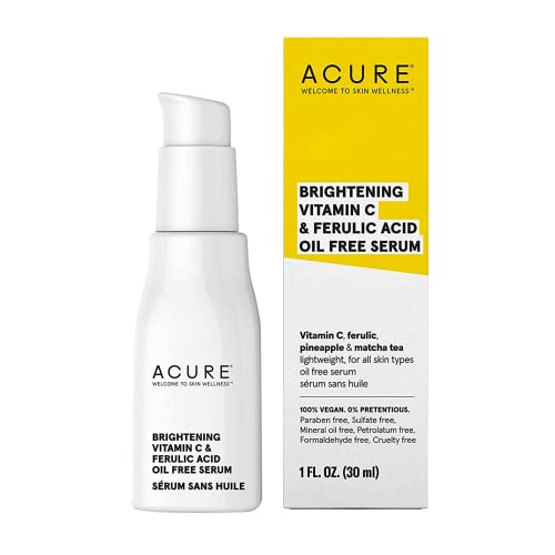 ACURE Brightening Vitamin C & Ferulic Acid Serum | Oil Free | 100% Vegan | For Brighter Appearance | Shine Bright With Pineapple Extract & Matcha Tea | All Skin Types | 1 Fl Oz (packaging may vary)