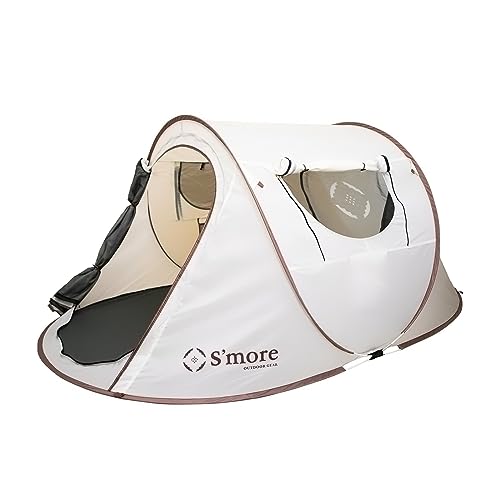 S'more Pop-up Camping Tent, Portable Instant Automatic Pop Up Beach Tent for 2 People, 2 Double Layers Door and Windows with Mesh Layers, Waterproof UV Protection Sun Shelter with Carrying Bag