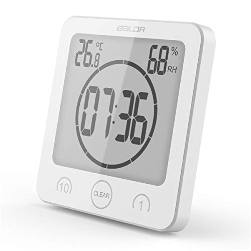 HOPAS Digital Bathroom Shower Wall Clock w/ Timer, Alarm - White