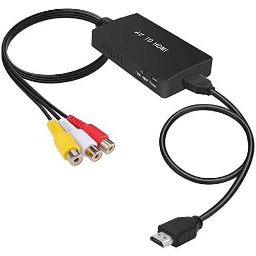 Tengchi RCA to HDMI Converter, Composite to HDMI Adapter Support 1080P PAL/NTSC Compatible with PS one, PS2, PS3, STB, Xbox, VHS, VCR, Blue-Ray DVD Players, Black