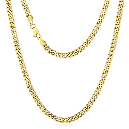 KRKC&CO Solid Diamond-Cut Cuban Link Chain Necklace, Real Gold Filled Miami Chain for Men Women, 6/8mm Thick Boys Necklace, Durable No Color Fading, Street-wear Hip Hop Necklace 18/20/22/24/26 Inches (22 Inches, 6mm-yellow gold)