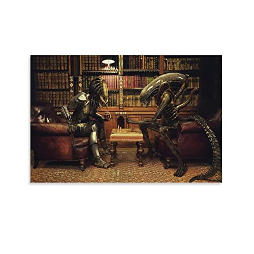 OZZKI Alien Vs Predator Playing Chess Posters Hanging Poster (12x18inch)
