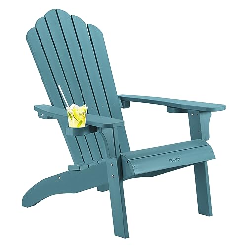Cecarol Normal Size Adirondack Chair, Poly Lumber Comfortable Patio Fire Pit Chair with 2 Cup Holder, 385lbs Capacity, All Weather Resistant and Durable Chair for Indoor, Outdoor, Garden, Blue-AC01S