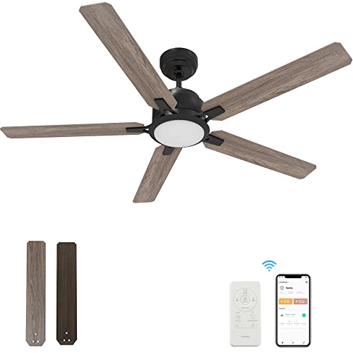 52“ Smart Ceiling Fan With Light, Low Profile With 10 Speeds, Silent DC Motor, Farmhouse Ceiling Fan Compatible with Alexa, Siri, Google & Smart App, Black & Walnut,Indoor & Outdoor