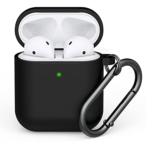 LELONG Compatible with AirPods Case Cover, Soft Silicone Protective Case Cover with Keychain Compatible with Apple AirPods 2nd 1st Charging Case Men Women [Front LED Visible] Black