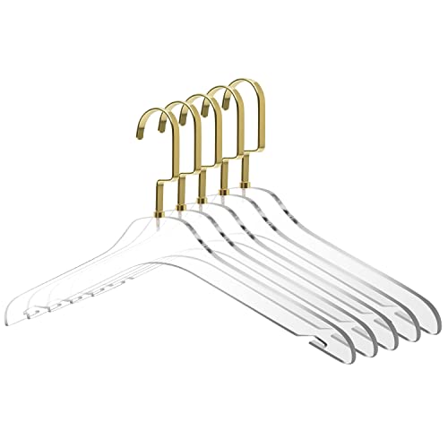 Quality Clear Acrylic Clothing Hangers – 5-Pack, Stylish Clothes Hanger with Gold Hooks