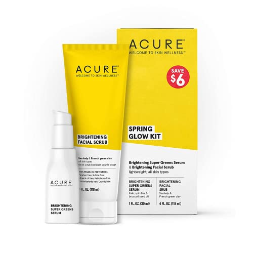 Acure Spring Glow Kit | Includes Brightening Facial Scrub & Brightening Super Greens Serum - 2 Piece Set