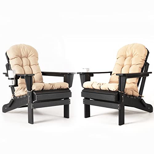  nalone Folding Adirondack Chairs Set of 2 with Cushion, Black