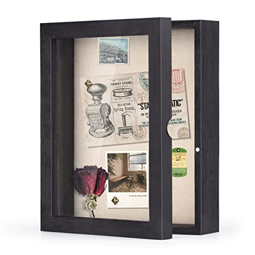 SZQINJI 8x10 Shadow Box Frame Memory Box - Rustic Black Wall/Tabletop