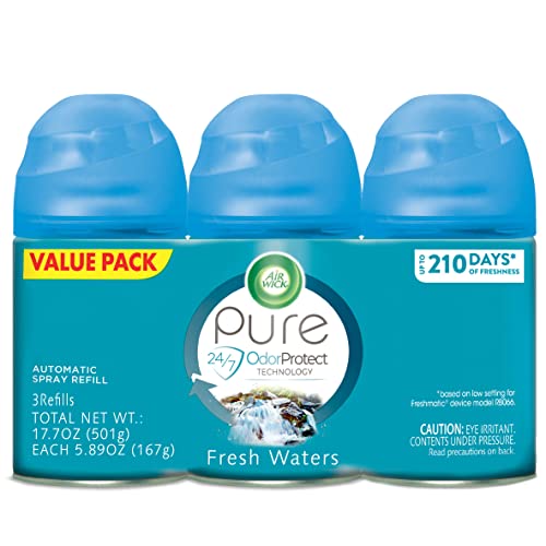 Air Wick Automatic Air Freshener Spray Refill, Fresh Waters, 3ct, Essential Oils, Odor Neutralization