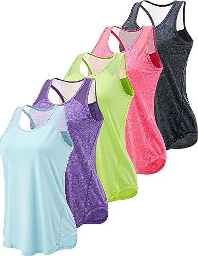 Liberty Imports 5 Pack Women's Workout Tops, Athletic Racerback Tank Tops (Set 3, Medium)
