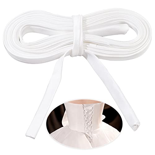 AHANDMAKER 137.8 Inches Women's Tie Back for Wedding Bridal Gown, White Adjustable Lace up Dress Cord Back for Zipper Replacement or Buttons