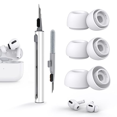 Pohgelan Replacement Ear Tips for AirPods Pro & 2nd Generation, White Noise Reduction Hole + Cleaner Kit