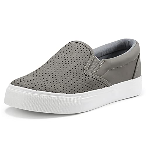 JENN ARDOR Womens Slip On Shoes Fashion Sneakers Comfortable Walking Flats Casual Shoes(Grey,7)