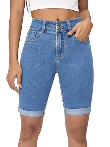  SweatyRocks Stretchy Skinny Raw Hem Denim Bermuda Jean Shorts, Light Blue (Size S)