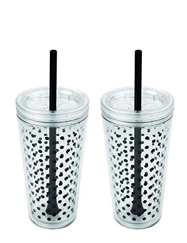Copco Minimus Double Wall Insulated Tumbler with Removable Straw - Black Dots, 24 oz (Set of 2)