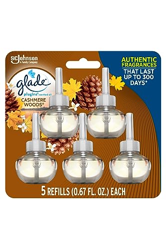 Glade Cashmere Woods PlugIns Refills Air Freshener, 5 Count - Scented and Essential Oils for Home and Bathroom