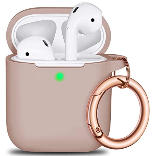 R-fun AirPods Case Cover with Rosegold Keychain, Silicone Protective Skin Cover for Women Girl with Apple AirPods Series 2 & Series 1 Charging Case